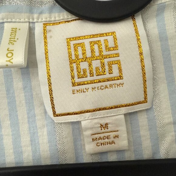 Emily McCarthy Blue Silver Striped Long Sleeve Blouse Top Womens Size Medium - Picture 2 of 5